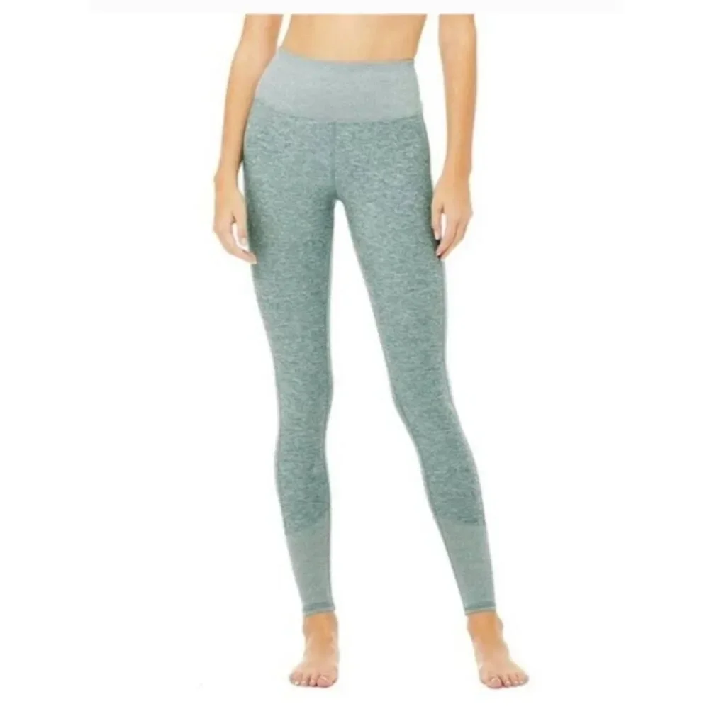 Alo Yoga Alosoft High Waist Lounge Leggings in Seagrass Green, size XS.